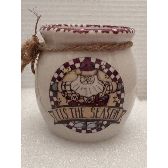 Santa Claus Stoneware Candle 4" Christmas Holiday Decor Tis The Season - Picture 1 of 6